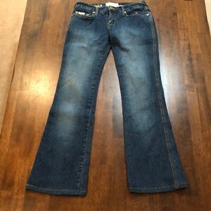 Baby Phat Jeans Womens Juniors Size 3 Blue Zip Leg Flare Embroidered Cat Bootcut